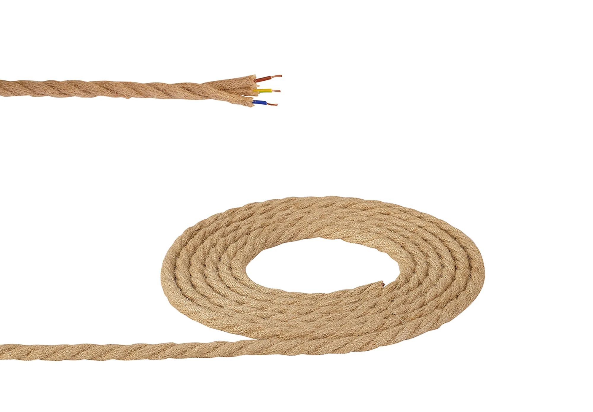 D0822  Cavo 1m Jute Brown Braided Twisted 3 Core 0.75mm Cable